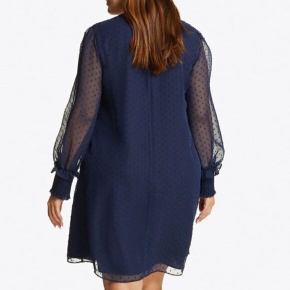 Draper James Navy Swiss Dot Sheer Elasticized‎ Sleeve Dress -- 2X - Picture 3 of 14